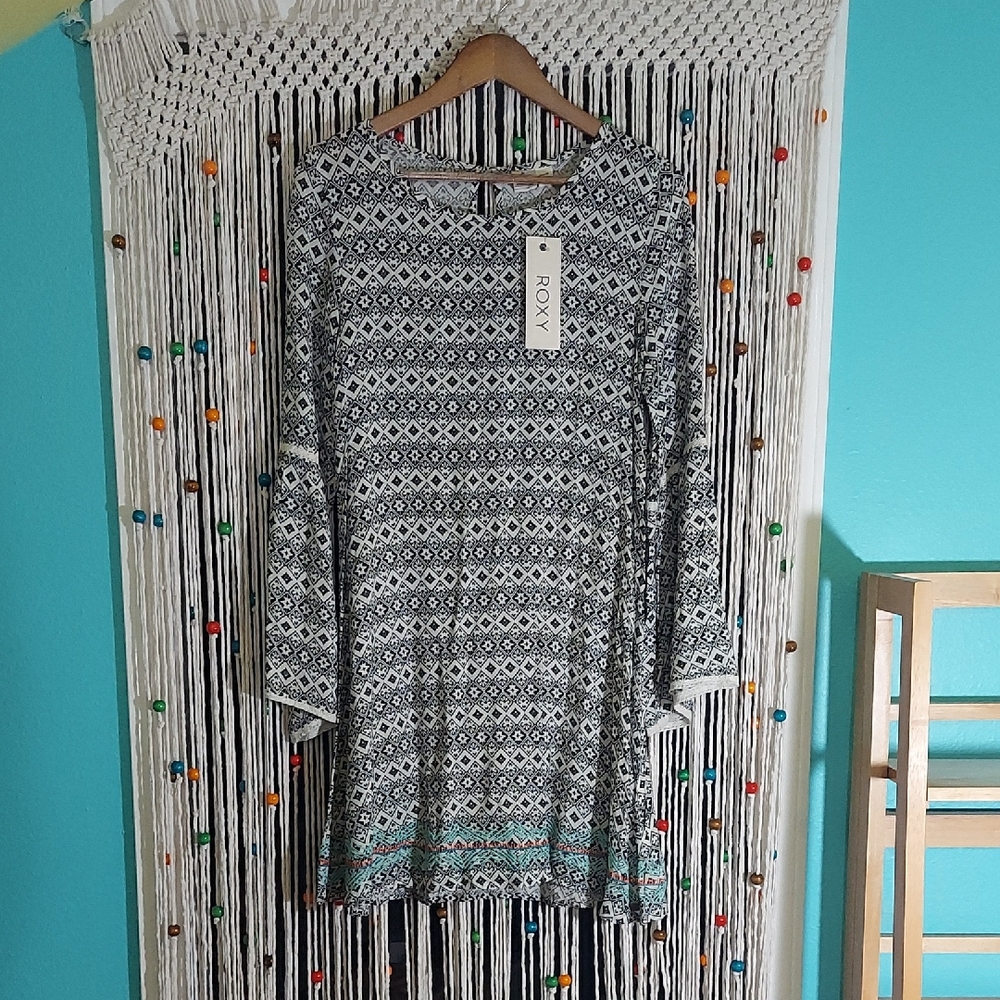 Roxy Black and White Geometric Tunic Dress